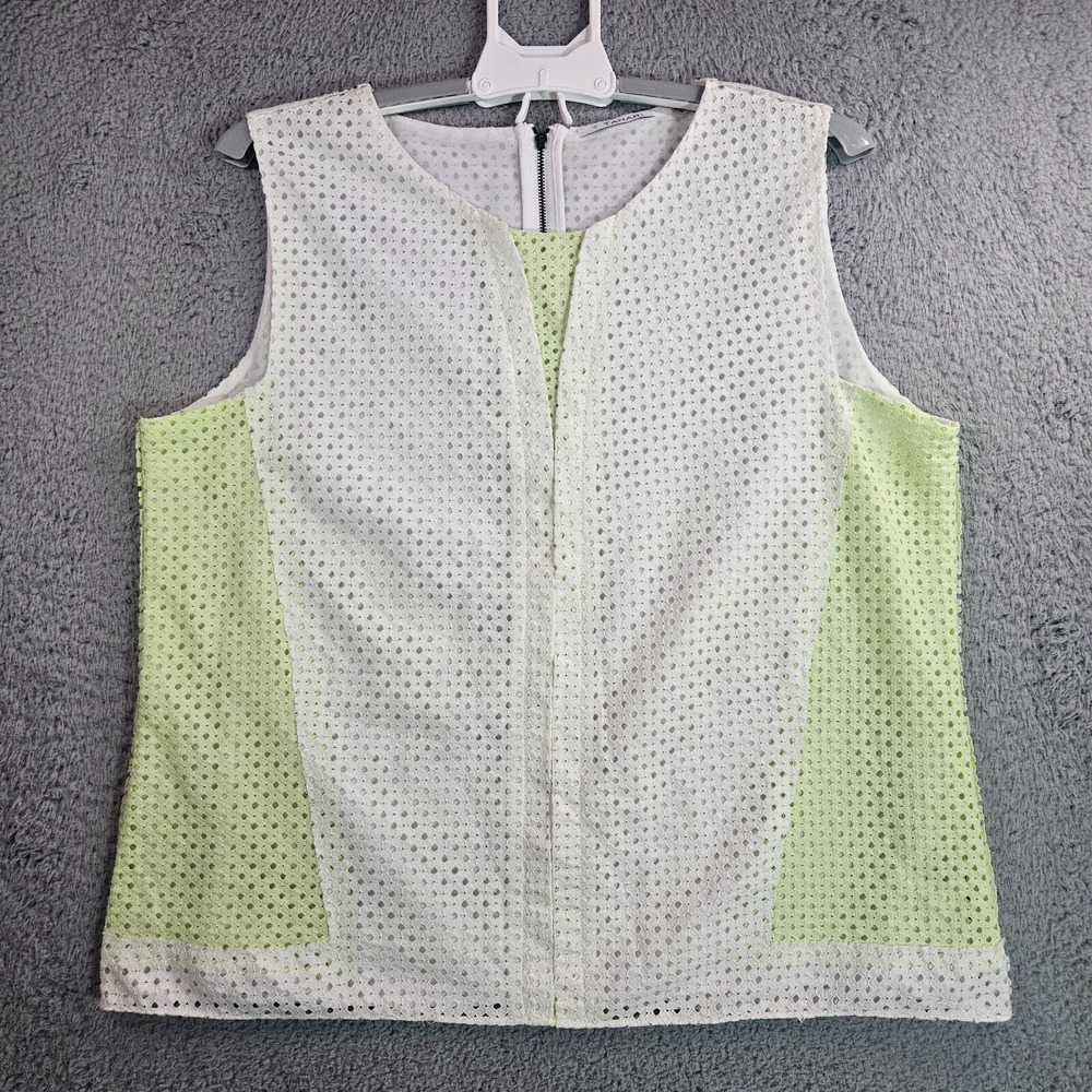 New - T Tahari Sleeveless Top Women XL Eyelet w Lined Back Zip White Green